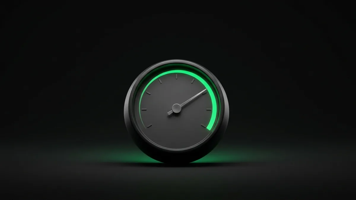A matte-black analog gauge with a single vivid emerald arc along the upper sweep, signifying boosted weekly capacity