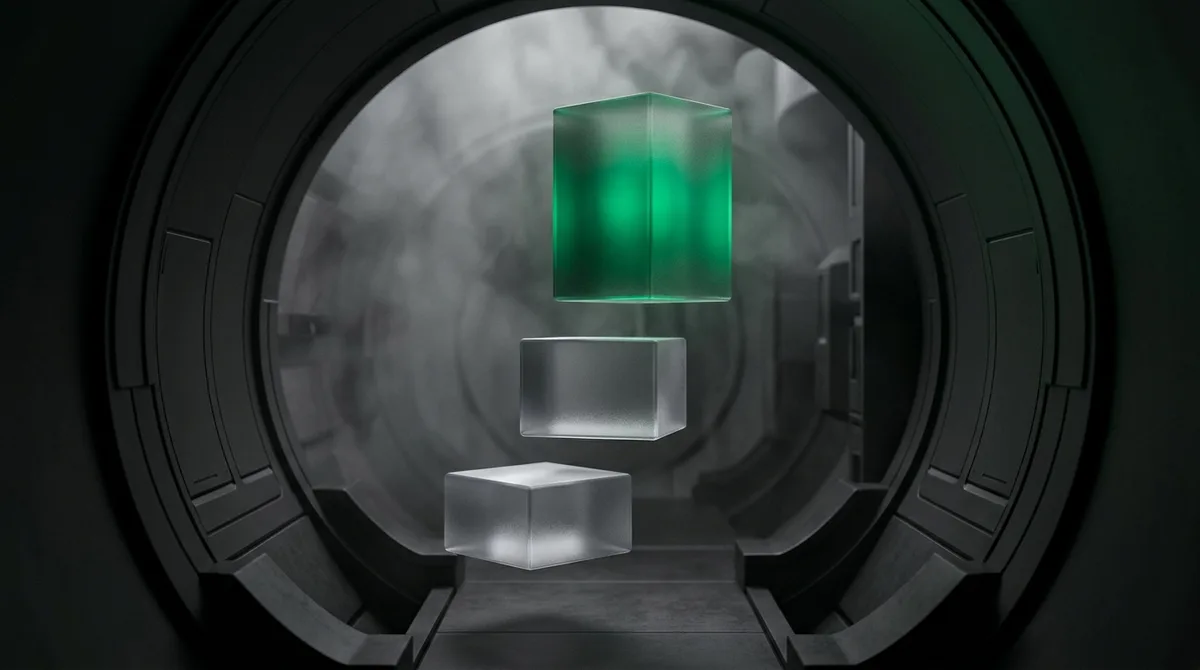 A dark vault with floating pricing tiers, the tallest glowing emerald, showing DeepSeek peak and off-peak rate blocks