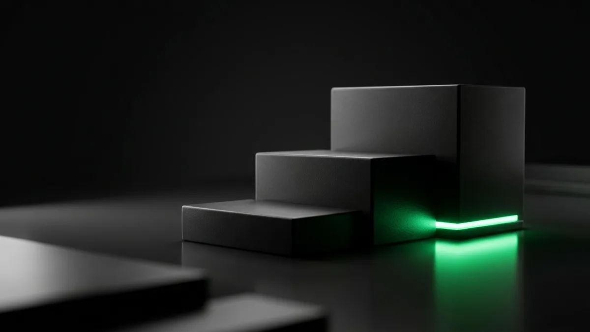 Three stacked matte-black pricing tiers with emerald green accent light